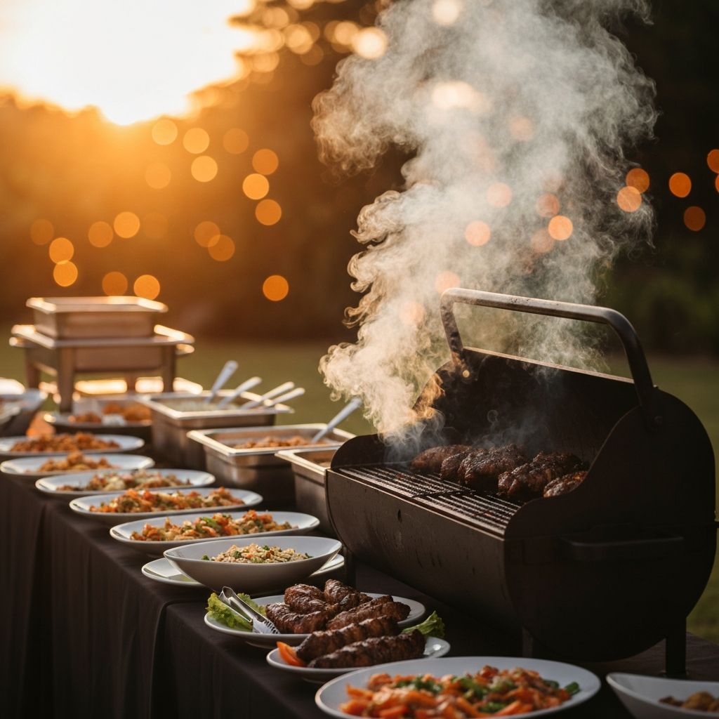 Outdoor Caribbean catering setup