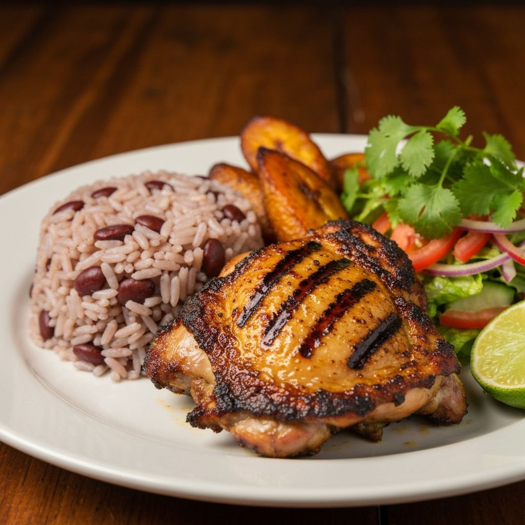 Delicious Caribbean meal presentation